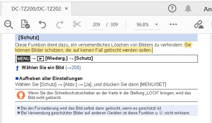 Bilder gegen Löschen schützen mit Schutz im PLAY-Menue.JPG